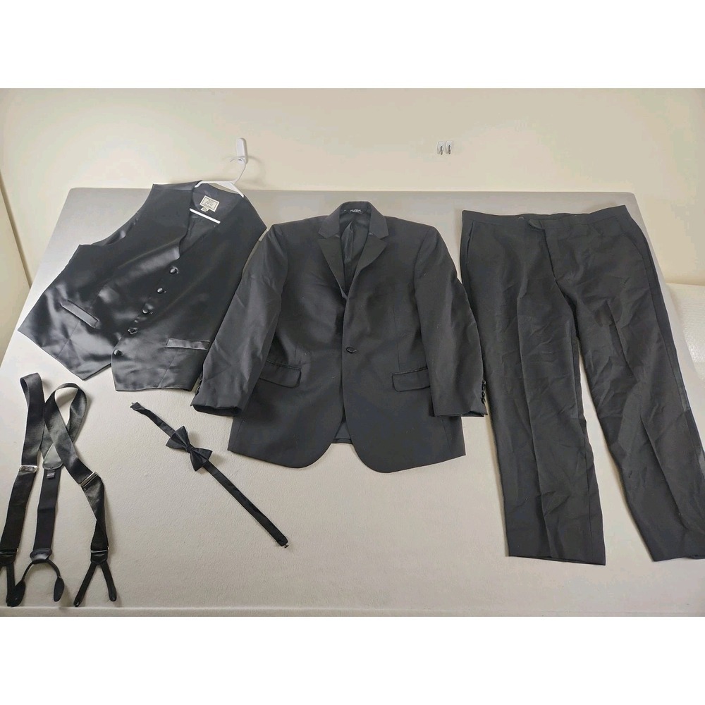 Jos A Bank 44R Black 100% Wool Traveler 3 Piece Vest Jacket Pants Suit